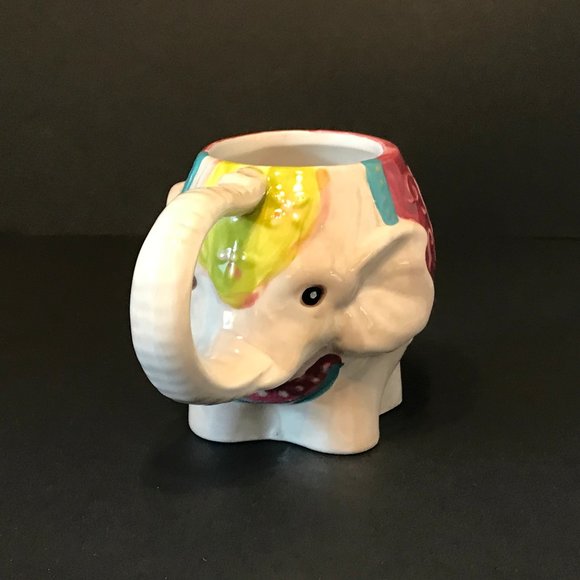 Vintage Pier 1 Circus Elephant Mug Hand Painted Ceramic Trunk Handle Mug - Picture 1 of 6